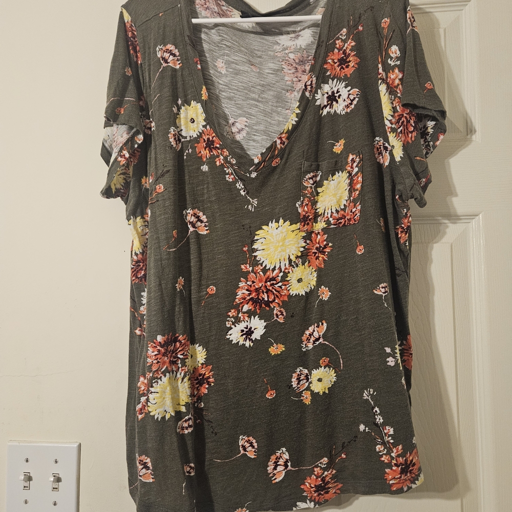 Torrid Dark Floral V-Neck Short Sleeve Top